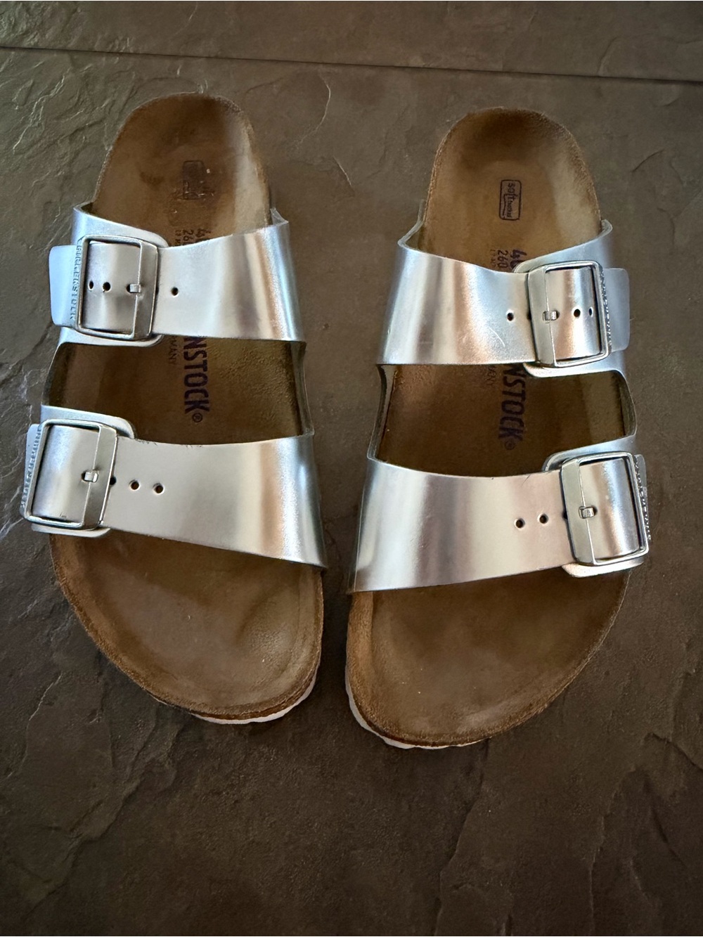 Birkenstock Arizona Metallic Silver Double-Buckle Sandals